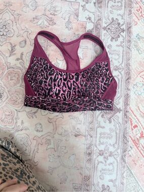 Reebok Berry Pink Leopard-Print Racerback Sports Bra